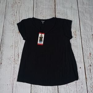 Buffalo David Bitton NWT Black Blouse With Lattice Detail Womens Size Medium